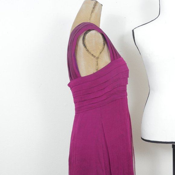 Tadashi Magenta Purple Silk Vintage Glamour Size 12 Layered Hem Retro Dress - Picture 6 of 11